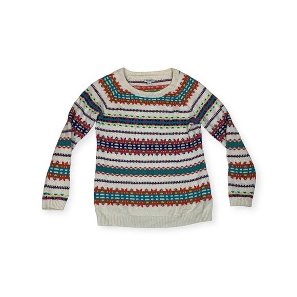 old navy women's medium faire isle knit sweater casual white colorful holiday - Picture 1 of 9